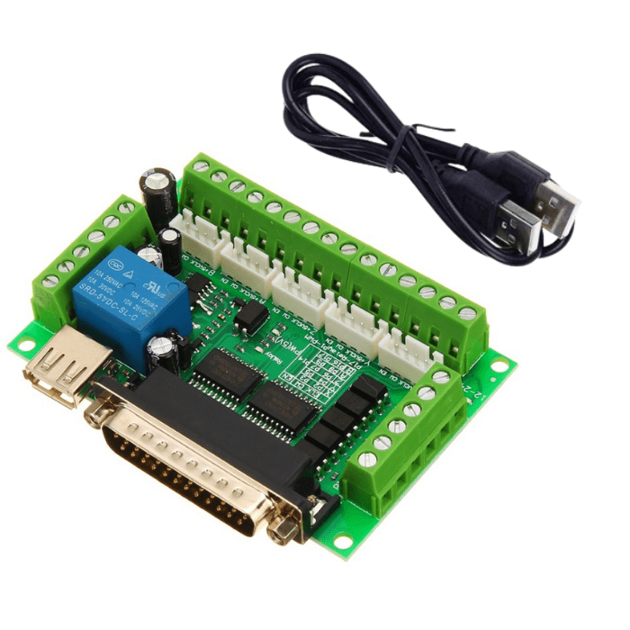 MACH3 Interface Board CNC 5 Axis with Optocoupler for Stepper Motor Driver with male to male USB Cable
