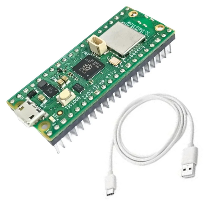 Raspberry Pi Pico W with Headers Soldered and USB Cable