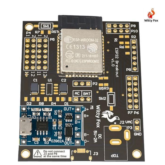 Witty Fox - ESP32 Storm Board with On-Board Li-ion Battery & Wireless Programming