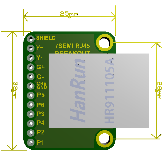 MagJack RJ45 Ethernet Connector Breakout Board -7Semi