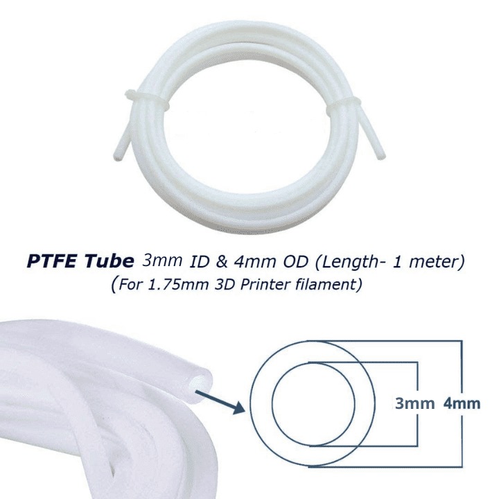 PTFE 3x4mm White Teflon Tube for 3mm 3D Printer Filament - 1 Meter (3mm ID X 4mm OD)