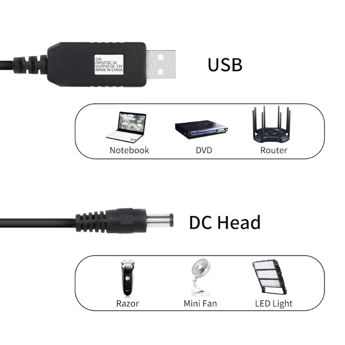 Iotcart SES-P-1780 5V to 9V USB Booster Cable 1A Output - Power Routers & DIY Projects