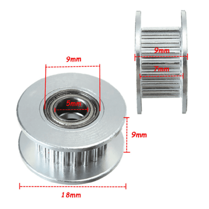 Iotcart 2GT 20T 5mm Bore Aluminum Idler Pulley for 6mm GT2 Belt - 3D Printer & CNC Component