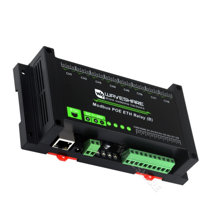 Waveshare Modbus PoE 8 Channel Ethernet Relay Module (B) with Digital Input