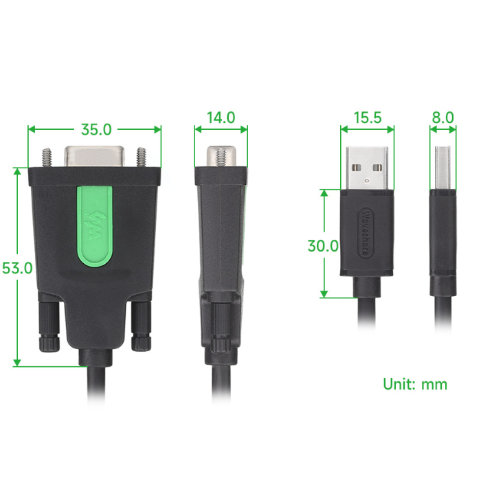 Waveshare Industrial 1.5m USB Type a To DB9 Male Port RS232 Serial Adapter Cable