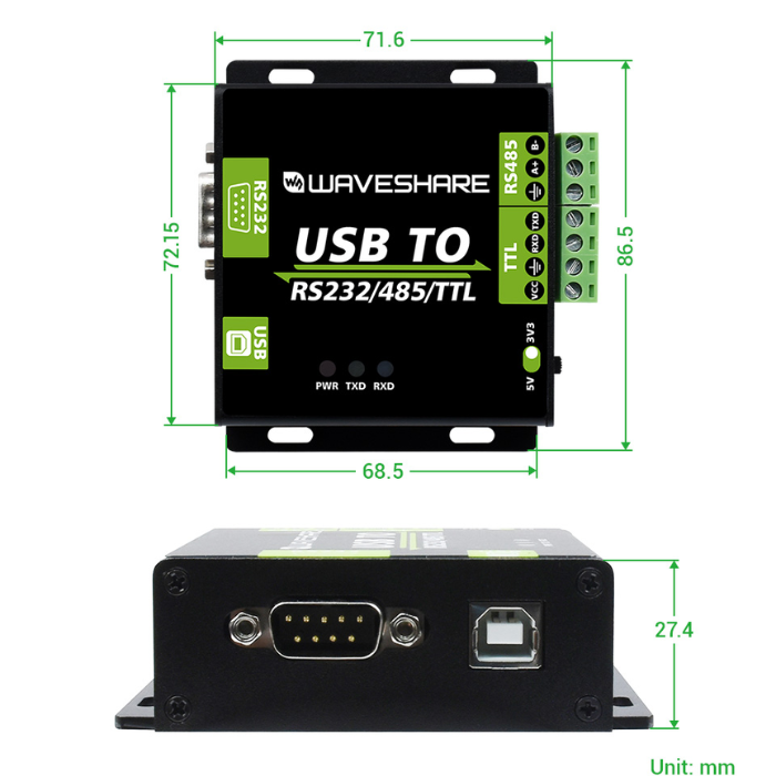 Waveshare USB TO RS232/485/TTL Industrial Interface Converter