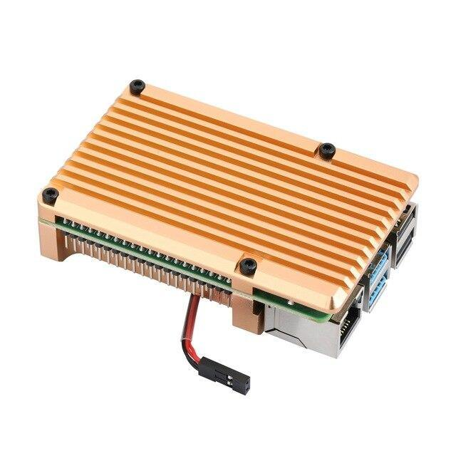 Raspberry Pi Metal Aluminum Case with Double Fans for Raspberry Pi 4B (Gold)