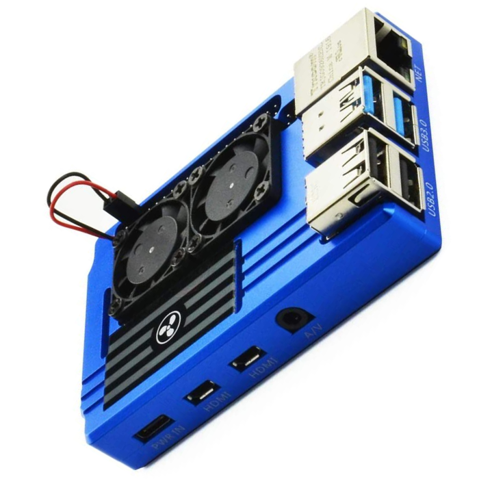 Metal Case with Double Fan for Raspberry PI 4 - Blue Colour