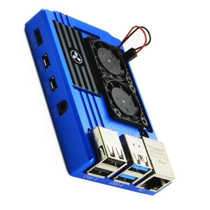 Metal Case with Double Fan for Raspberry PI 4 - Blue Colour