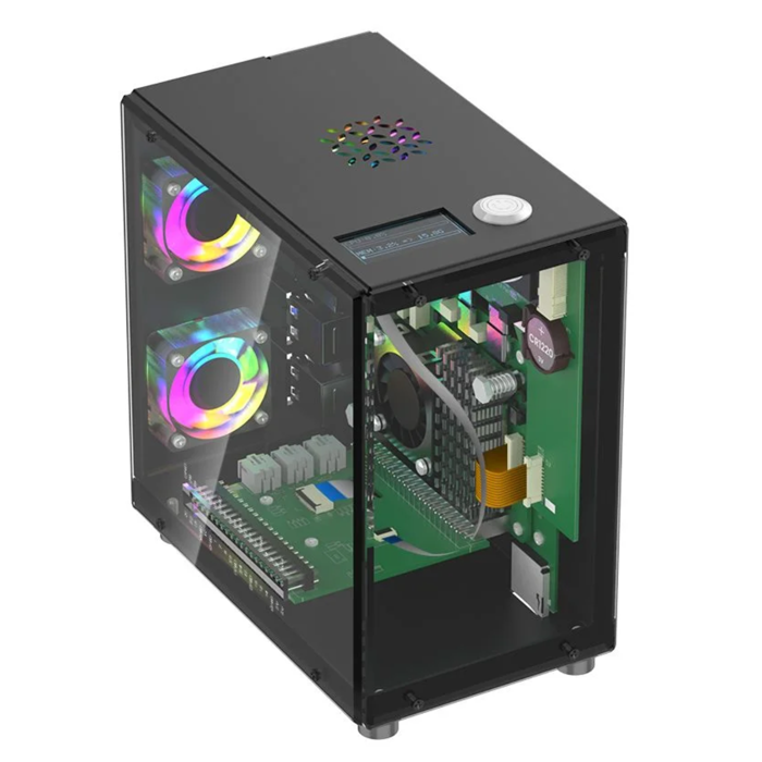 Elecrow Pitower Gen 1 Raspberry Pi 5 Mini PC Case With 3 Fans and 1.3” OLED Screen