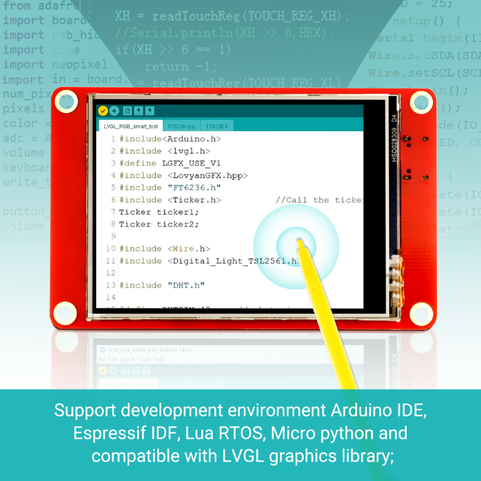 ELECROW ESP32 HMI 2.8 Inch TFT Touch Display 240×320 SPI LCD for Arduino/LVGL/Esphome/PlatformIO/Micropython without Acrylic Case