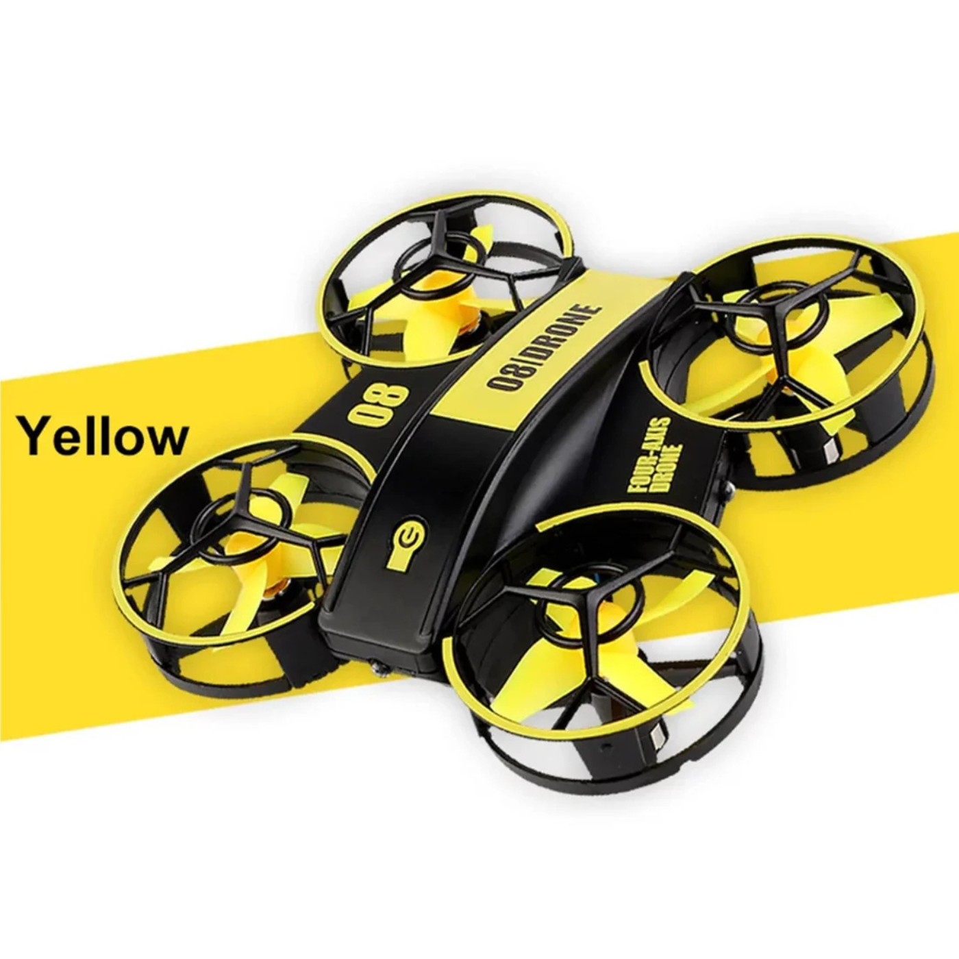 RH-821 Mini Quadcopter Drone with LED Lights and Fixed Altitude RC Helicopter for Kids – Yellow – RS6115