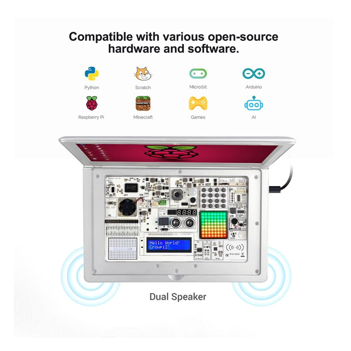 Elecrow - CrowPi2 - All-in-One Raspberry Pi STEM Laptop, FCC/CE Certified, Space Grey, English Keyboard, EU Plug, Basic Kit (No Raspberry Pi)