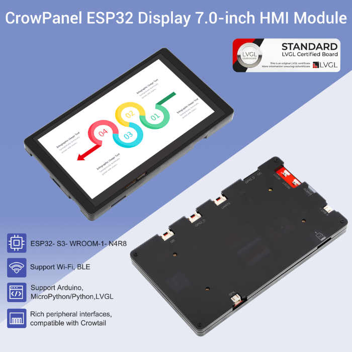 ELECROW ESP32 display 7.0 Inch HMI Display 800×480 RGB TFT LCD Touch Screen Compatible with Arduino/LVGL/PlatformIO/ Micropython with Acrylic Case