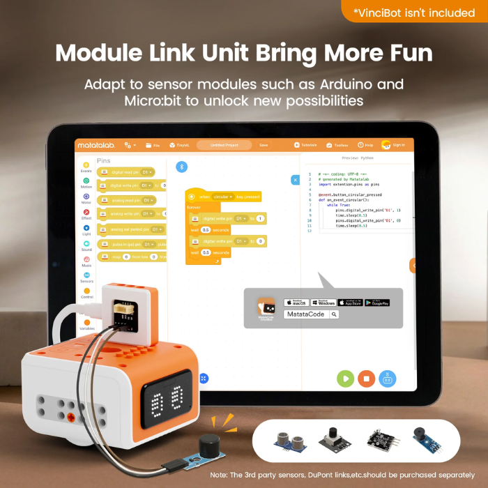 Matatalab 5 in 1 programmable electronic module kit - with 128 Building bricks (STEM Educational Robotics Starter Kit for 8+ Years) - Paired with VinciBot