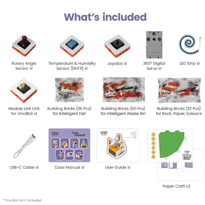 Matatalab 5 in 1 programmable electronic module kit - with 128 Building bricks (STEM Educational Robotics Starter Kit for 8+ Years) - Paired with VinciBot