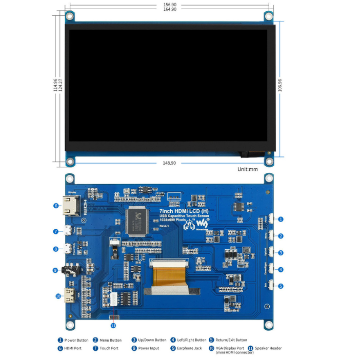 Waveshare 7inch HDMI Capacitive Touch Screen LCD (H) 1024×600 Support Various Systems