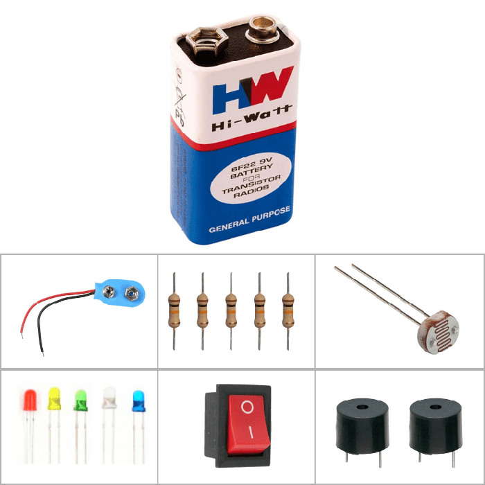 Buy Hi-Watt 9V Battery Kit with Buzzer, LDR, LED & Switch - Arduino Compatible