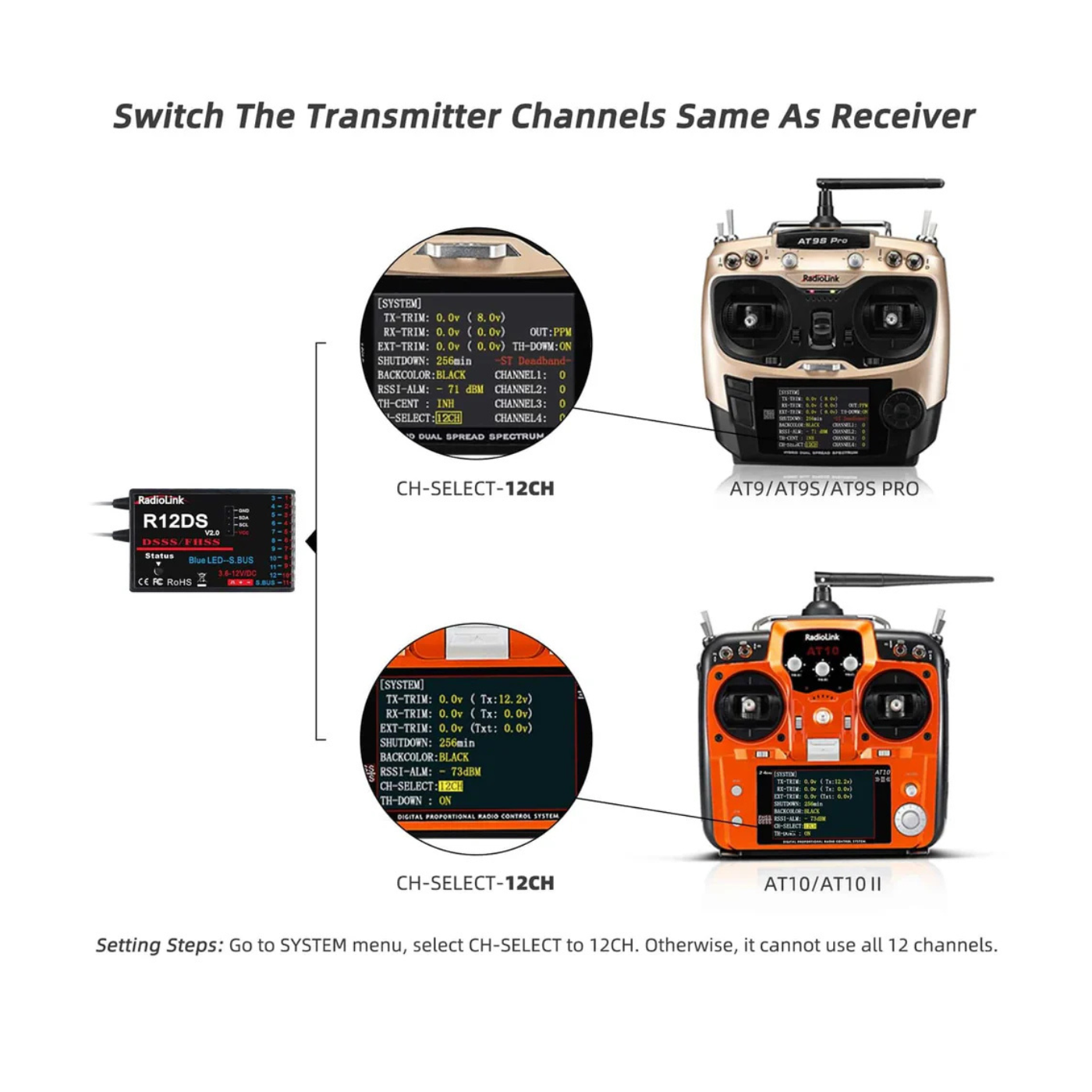 Radiolink R12DS RC Receiver 2.4GHz 12 Channels