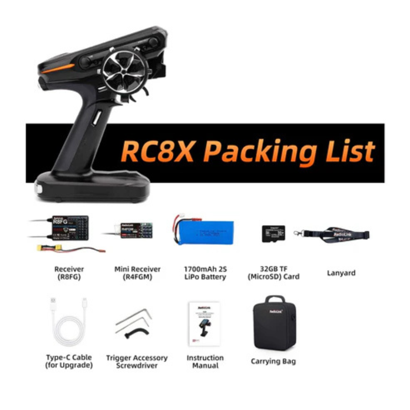 Radiolink RC8X RC Transmitter and Receiver with 8CH 2.4G, R8FG&R4FGM V2.1 Gyro -RS6051