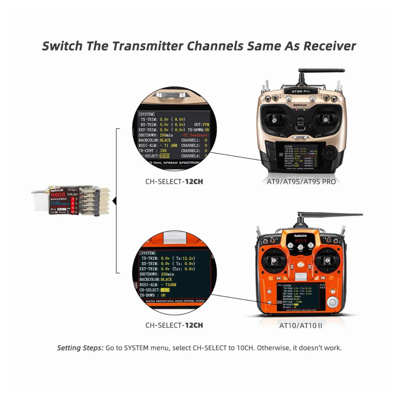 Radiolink R6DS 2.4GHz 6 Channel RC Receiver for Drones, Airplanes