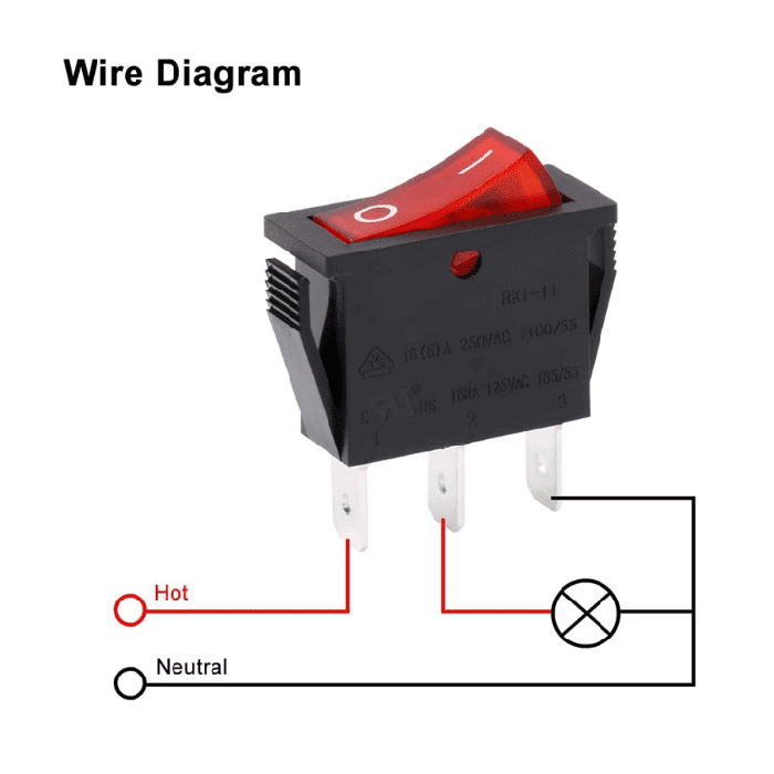 Rocker switch 16A 250V SPDT 3PIN Red LED