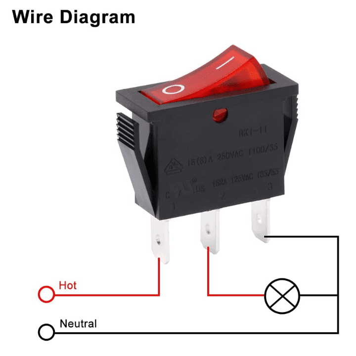 Rocker switch 6A 250V SPDT 3 PIN Red LED