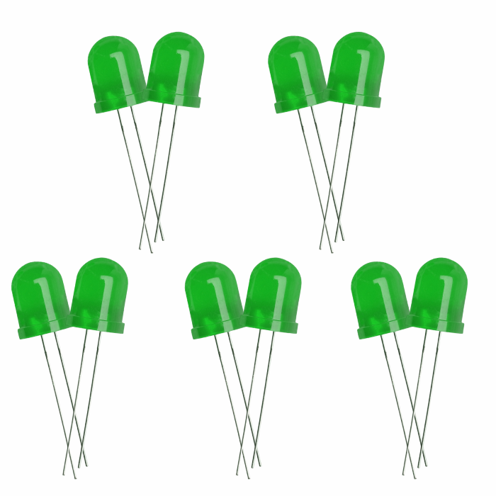 10mm Bright Green LED - 10pcs Pack