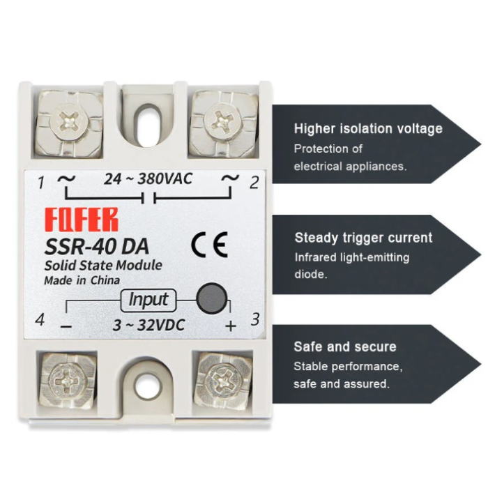 Fofek SSR-40DA Input 3-32VDC Output 24-380VAC Solid State Relay