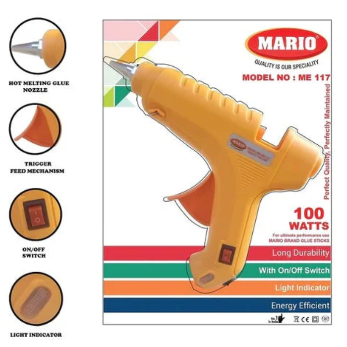 Mario ME-117 100 Watt Professional Hot Melt Glue Gun - Ideal for DIY & Electronics Projects