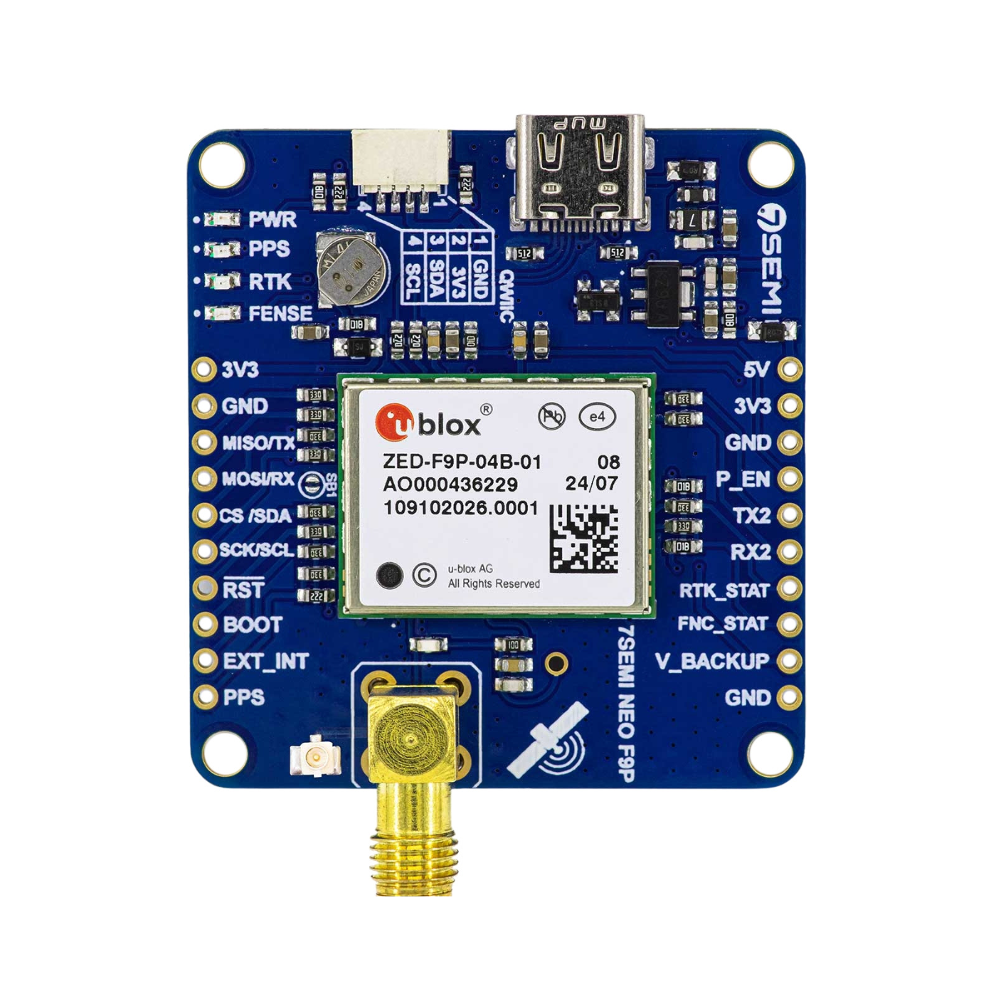 u-blox ZED-F9P Dual-band GNSS RTK SMA Modem - 7Semi