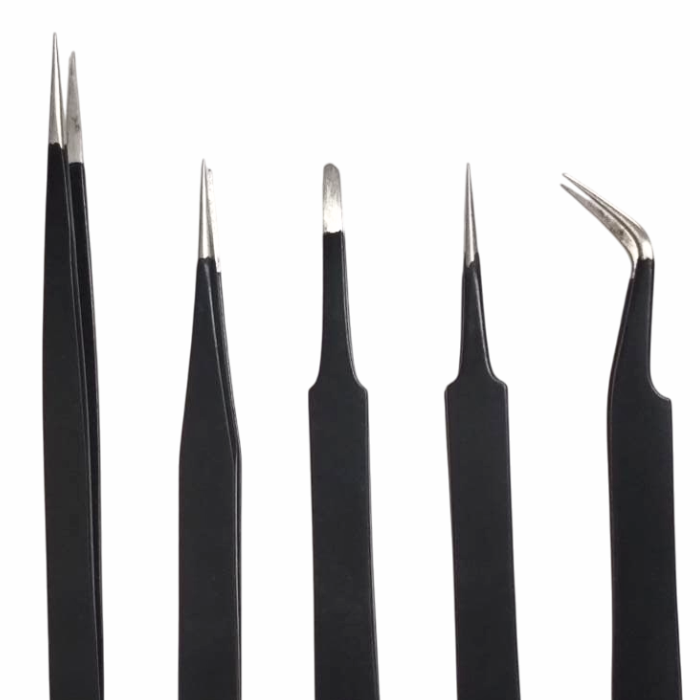 Robocraze Black Epoxy Coated Tweezer Set of 5 (SS,OO,2A,5,7)