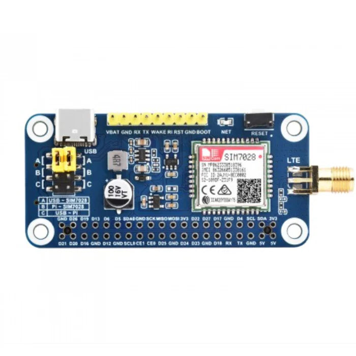 Waveshare SIM7028 NB-IoT HAT for Raspberry Pi with Global Band NB-IoT Communication Support