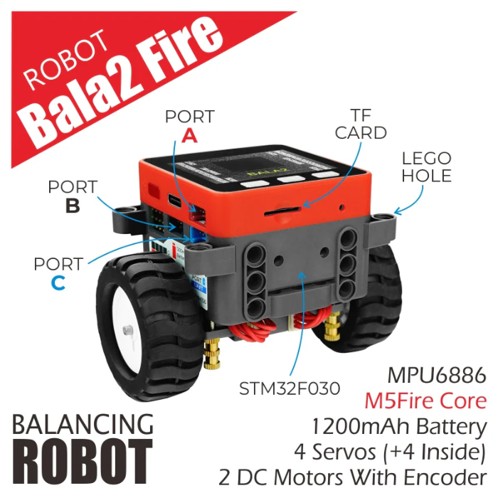 M5Stack BALA2 FIRE Self-Balancing Robot Kit with ESP32 - Build & Code in Python