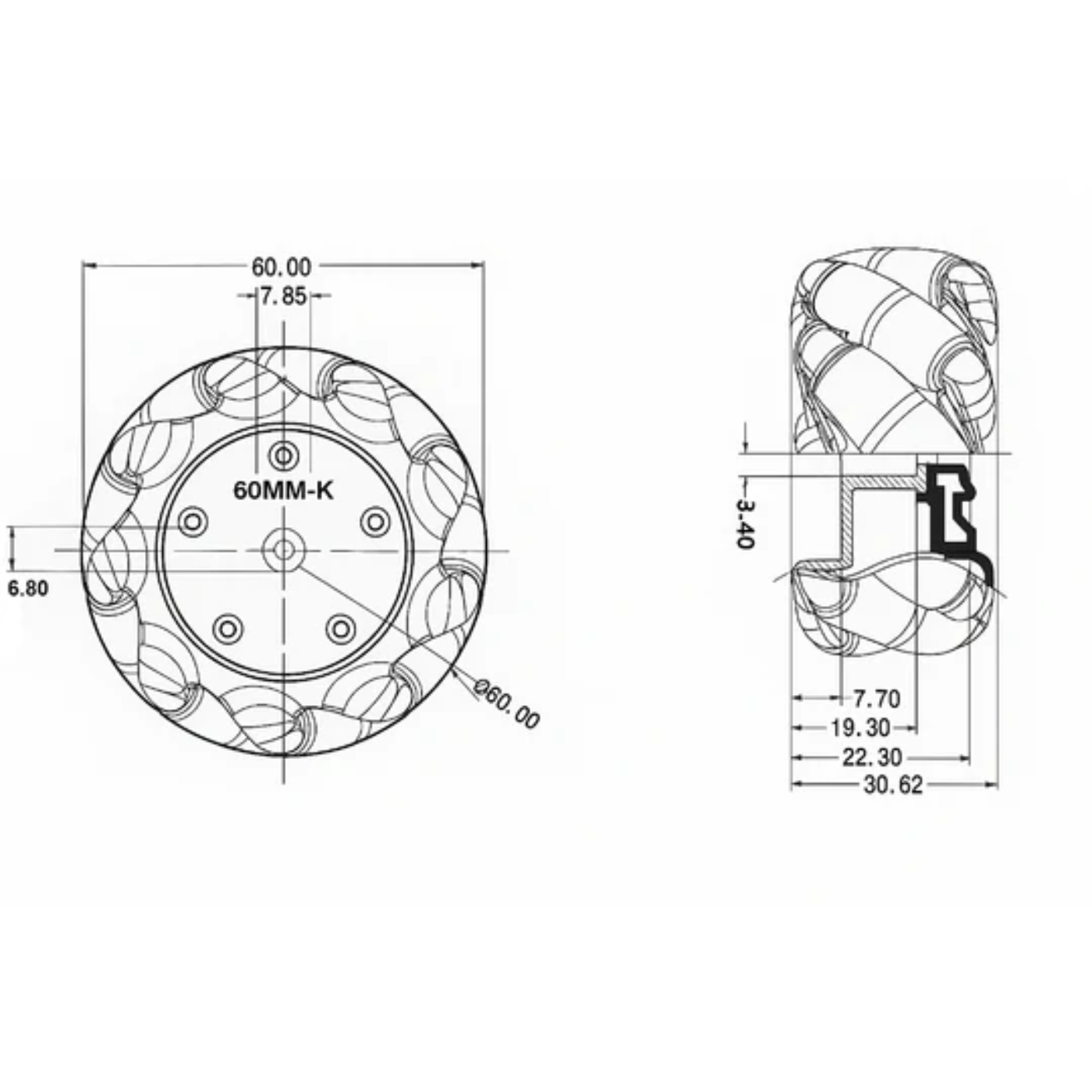 Mecanum 60mm Wheel Pair – Omnidirectional Left & Right Wheel
