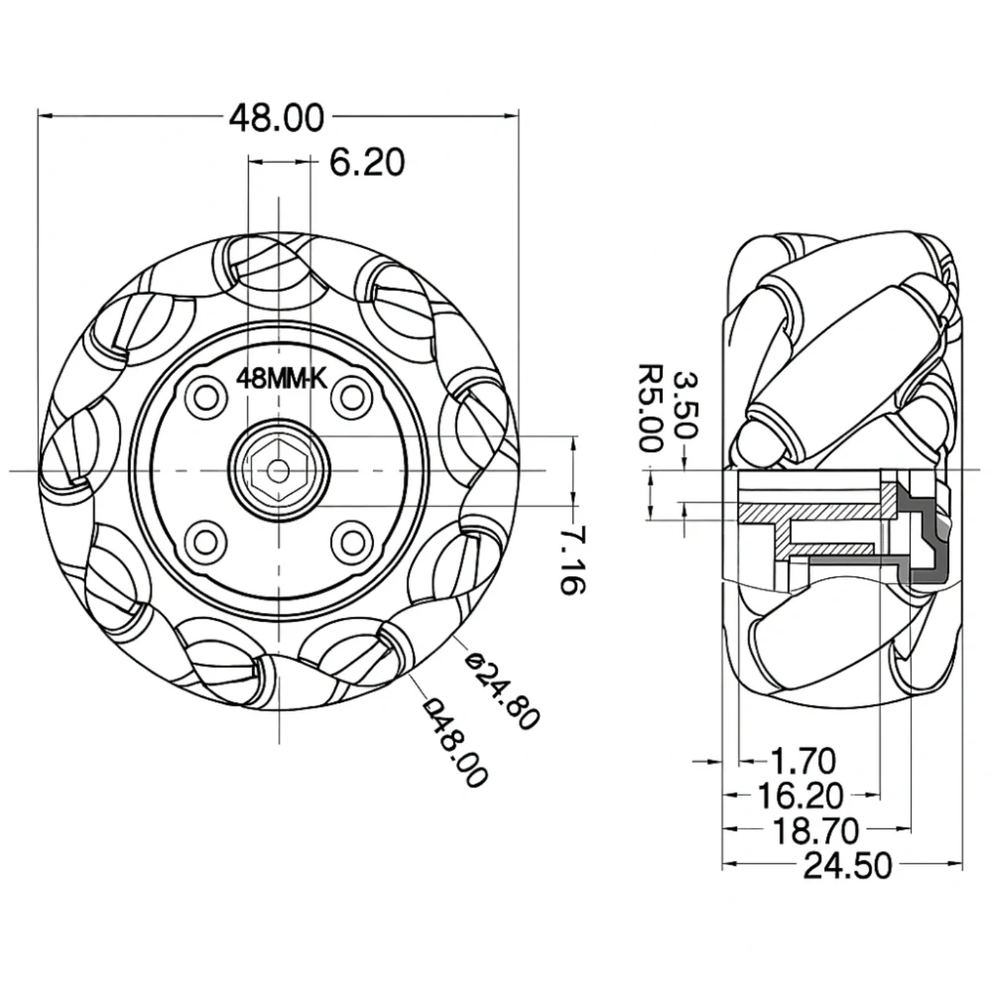 Mecanum Wheel 48mm Pair – Omnidirectional Left & Right Wheels (Yellow)