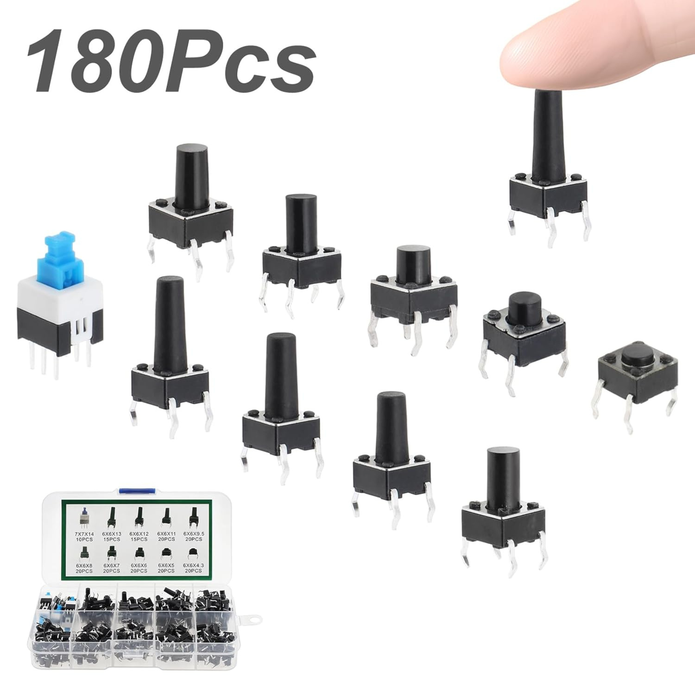 Tactile Push Button Switch Assortment Kit – 180PC 10 Value 6x6mm 4 Pin