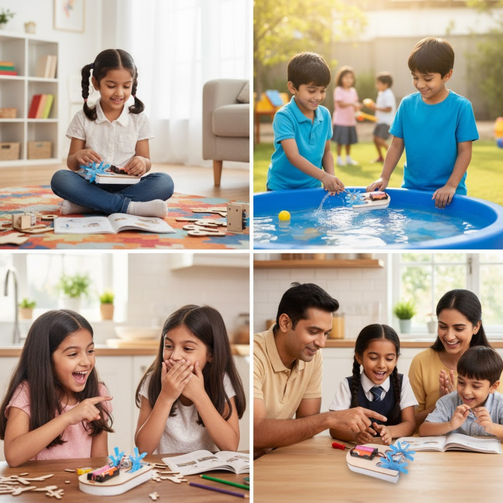 Pludo Paddle Racer STEM Kit – DIY Science Experiment Kit for Kids 3–5 | Mont–2 Water Resistance Activity