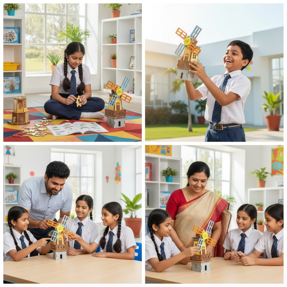 Pludo Solar Wind Tower STEM Kit – DIY Science Toy for Kids 8–11 | Grade 3–5 Learn Solar Energy Conversion