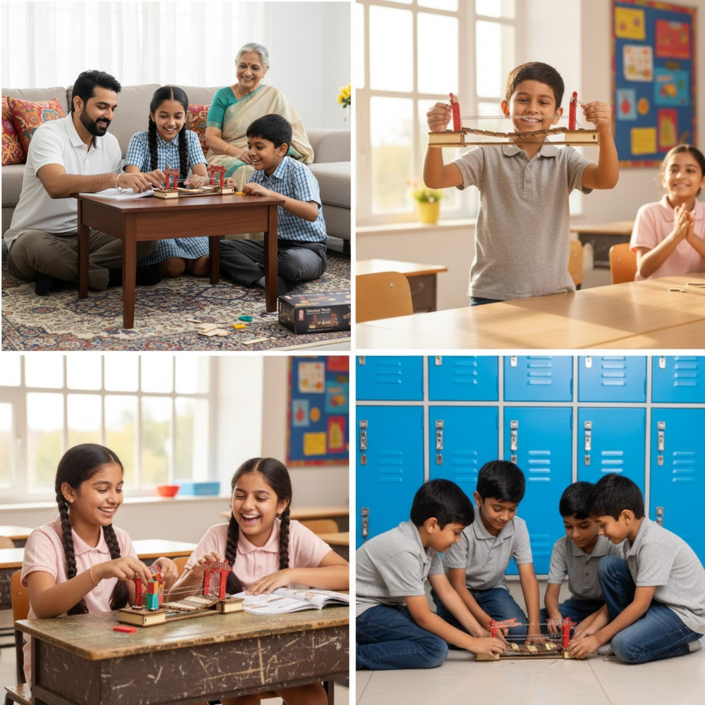 Pludo Cable Bridge DIY Kit – Learn Force & Tension Through Bridge Building for Ages 8–11 | Grade 3–5