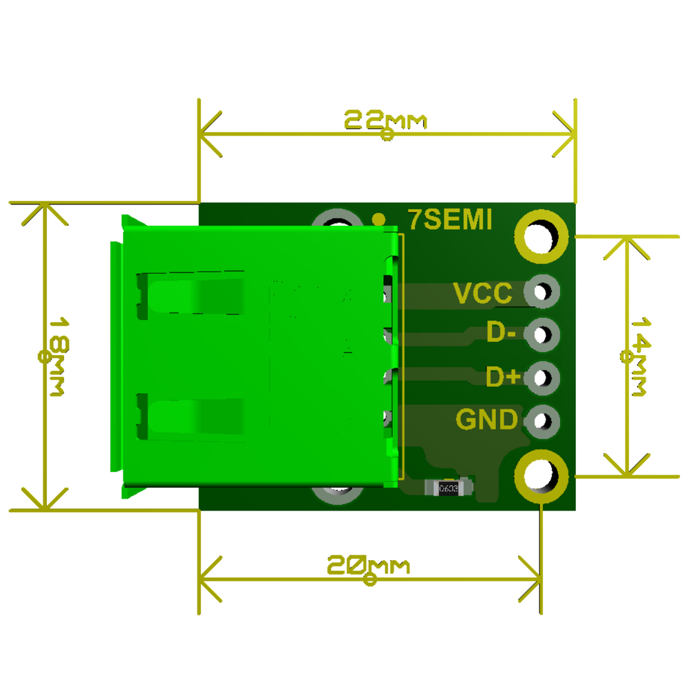 7Semi USB Type-A Female Connector Breakout Board