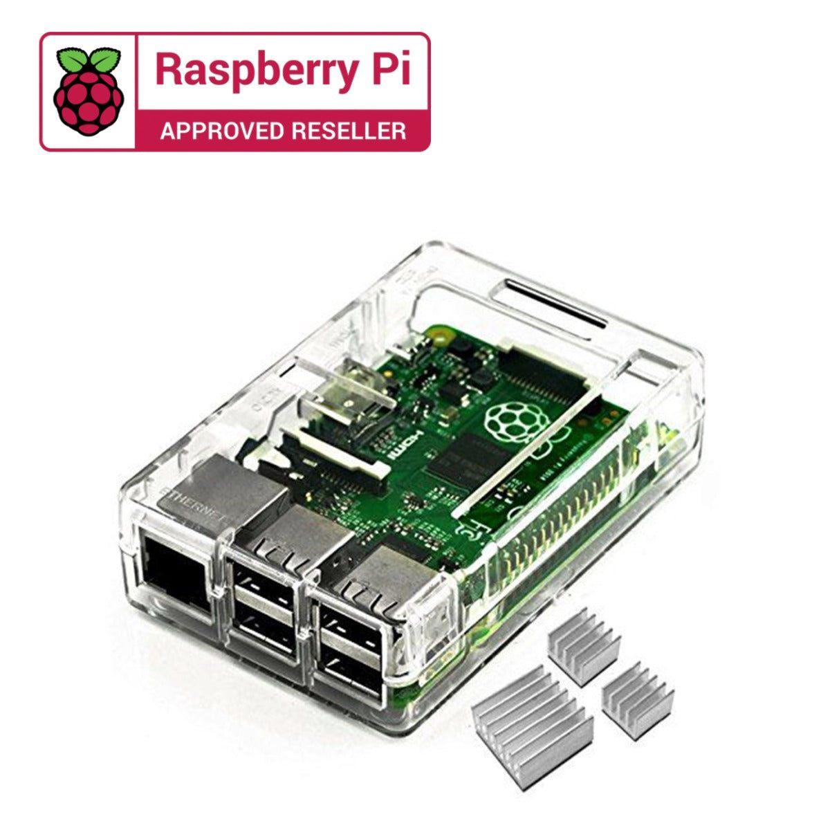 Raspberry Pi Transparent Case + Heat Sink (3pcs)