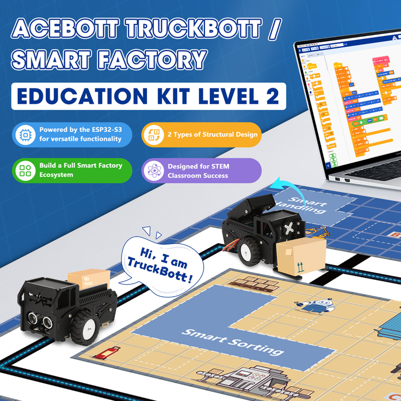 ACEBOTT QE032 TruckBott Smart Car Kit with ESP32 Controller Supports Arduino, ACECode & Python | STEM Classroom & Home Education – Year 5 Level 2