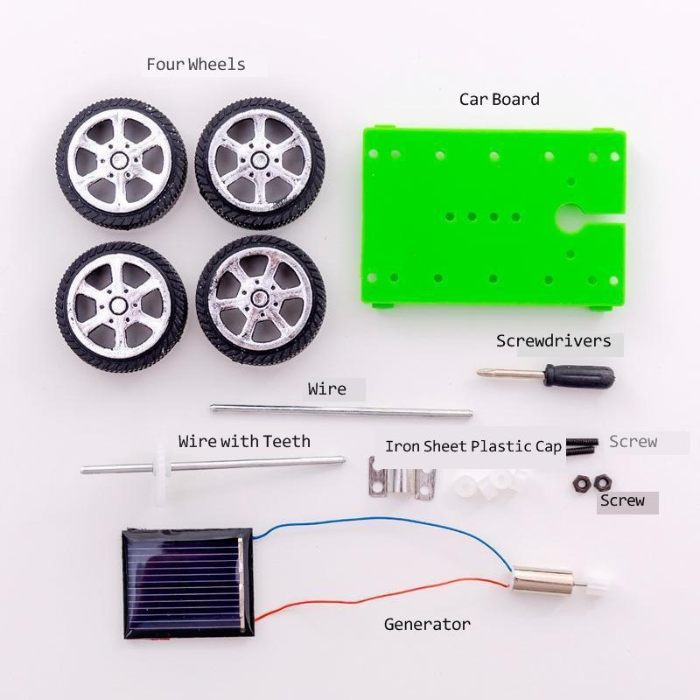 DIY Mini Solar Car Kit 4 Wheel Drive (Green Chassis)