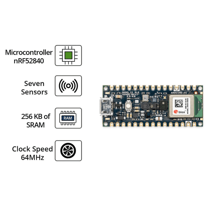 Arduino Nano 33 BLE Sense Rev2 ABX00070 9-Axis IMU Board - AI & IoT Development