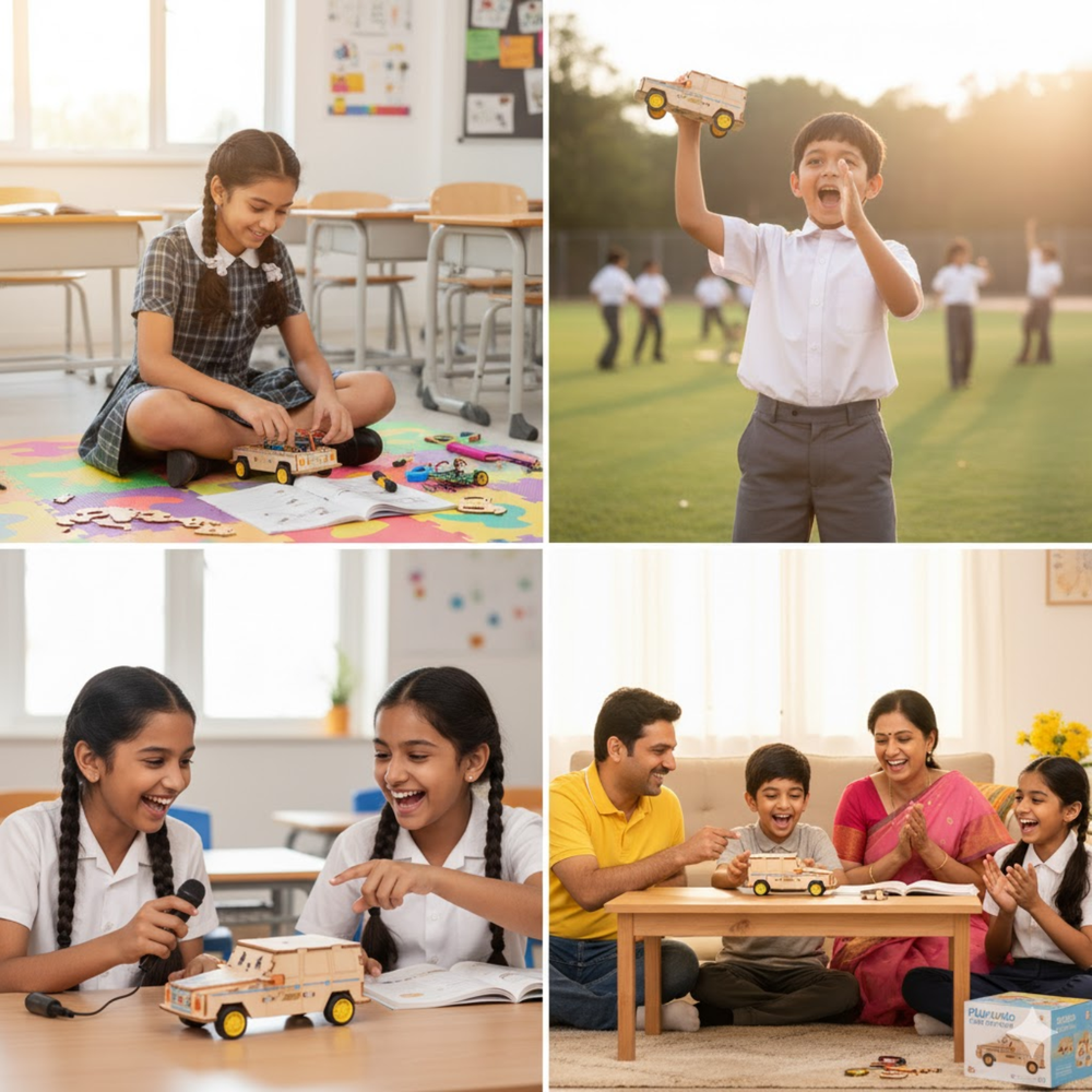 Pludo Clap Racer DIY Car Kit for Kids 8–11 | Grade 3–5 Voice-Controlled Robotic Car